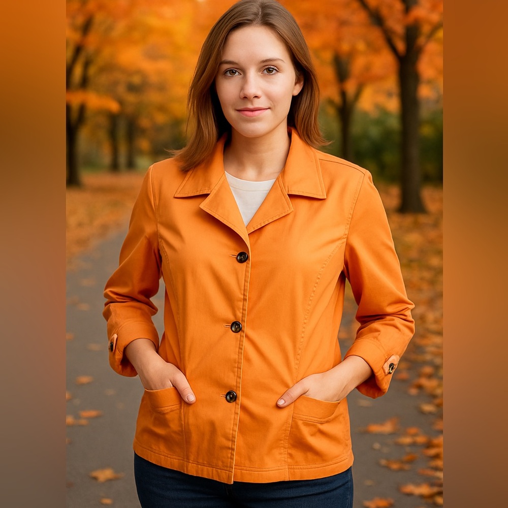 Charter Club  Orange Roll Tab Sleeve Blazer Size XL